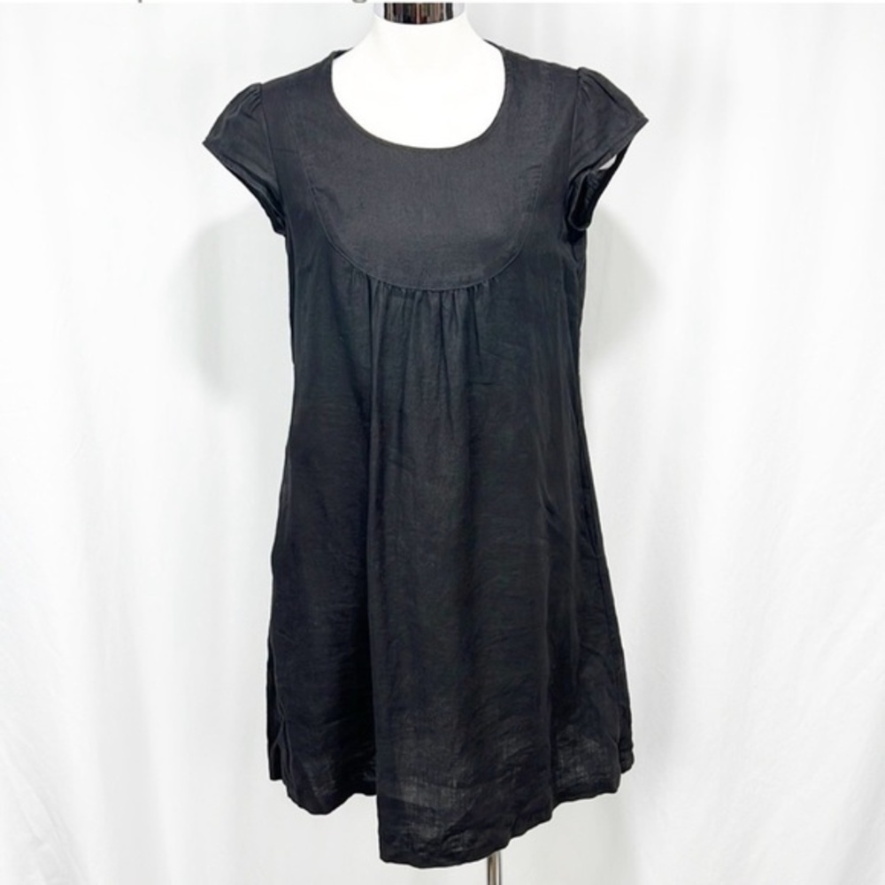 Dunderdon Linen Baby Doll Dress in Black XS
